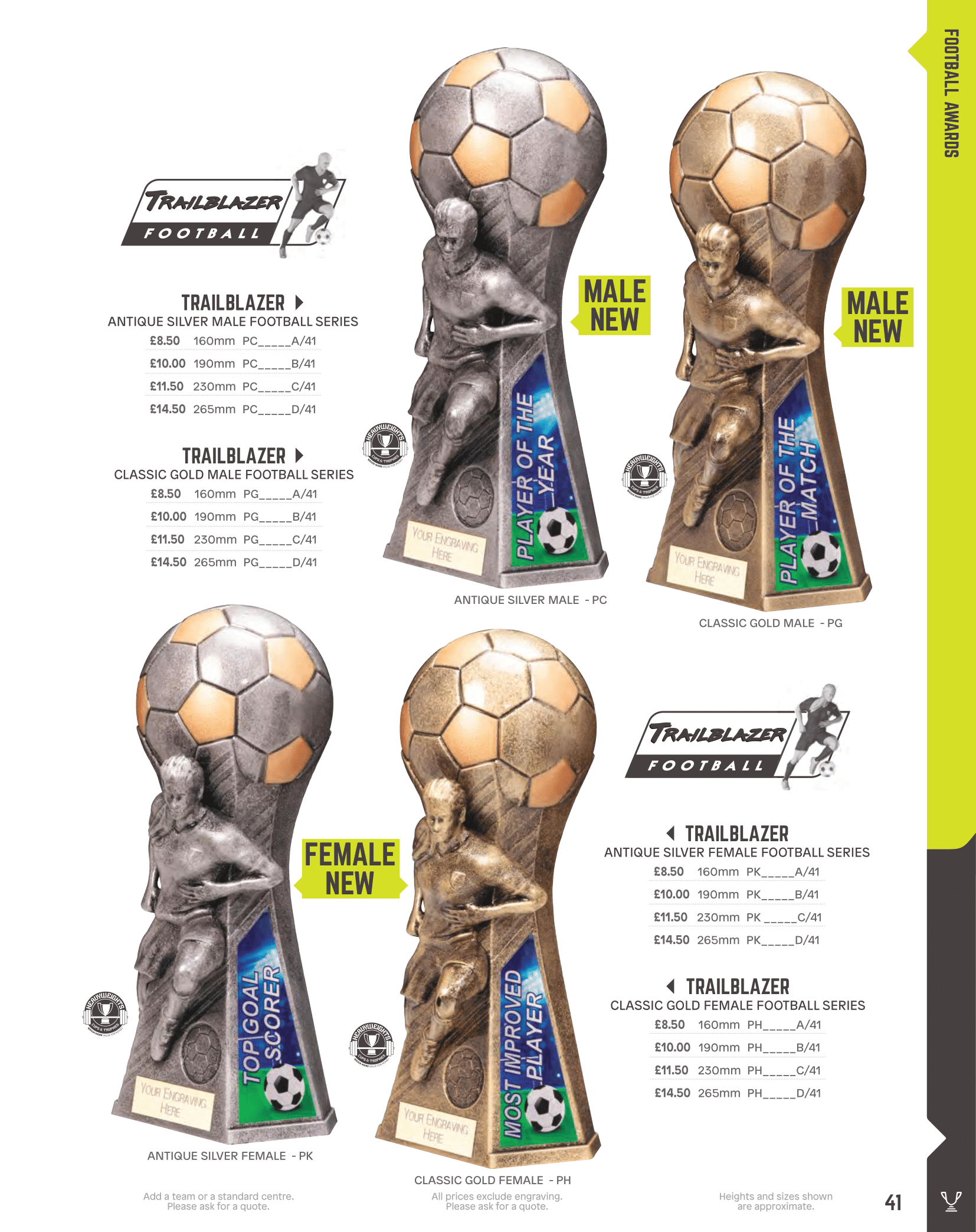 Football awards trophies